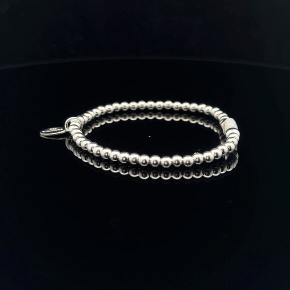 925 Sterling Silver Beaded Stretch Stacking Bracelet MOP Letter Initial L - Picture 4 of 6